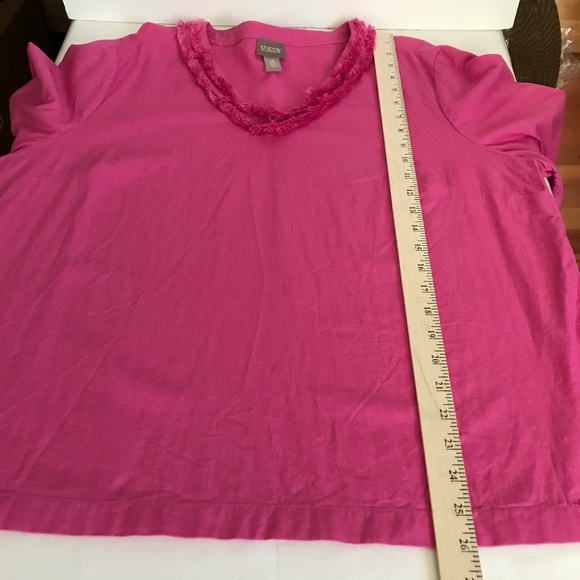 CHICO’S Pink Blouse Top Linen Blend 3/4 Sleeves Fray Trim Women’s Size XL Size 3 - Picture 12 of 16